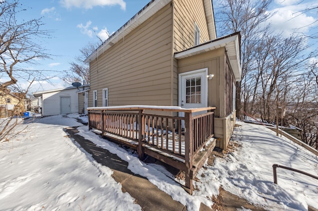 view of snow covered deck