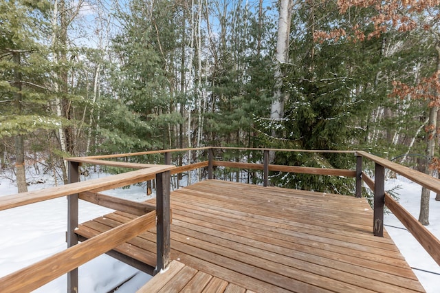 view of snow covered deck