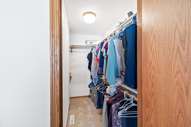 walk in closet featuring carpet flooring and visible vents