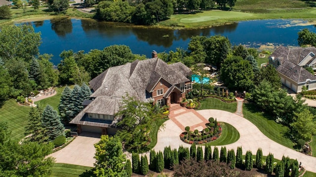 drone / aerial view featuring a water view