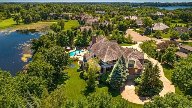 aerial view featuring a water view