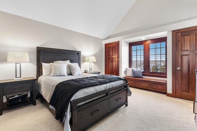 18313 Nicklaus Way, Eden Prairie, MN 55347 - bedroom featuring light colored carpet and high vaulted ceiling