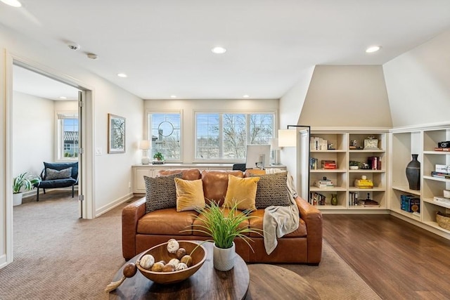 18313 Nicklaus Way, Eden Prairie, MN 55347 - living area with plenty of natural light, recessed lighting, baseboards, carpet floors, and wood finished floors