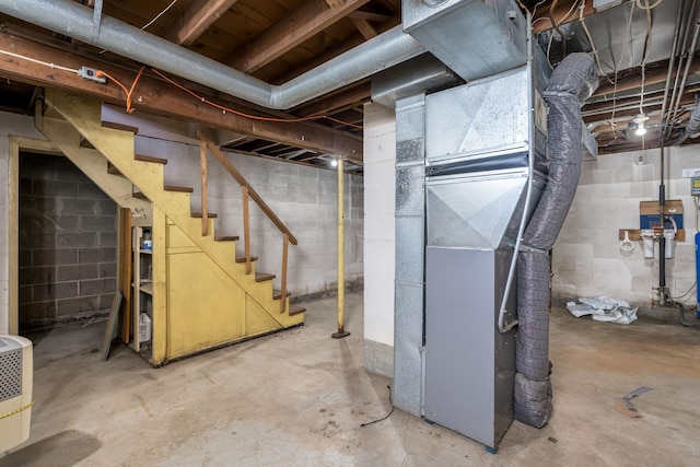 basement featuring heating unit