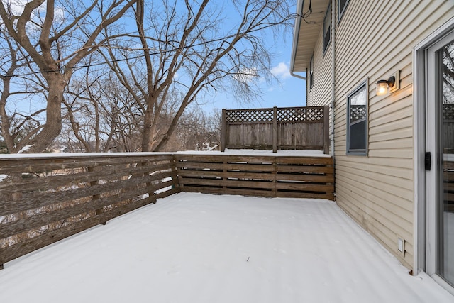 view of snow covered patio