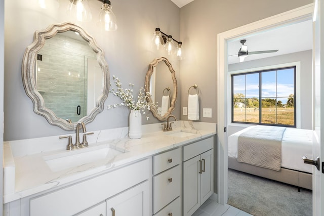 bathroom with vanity and ceiling fan