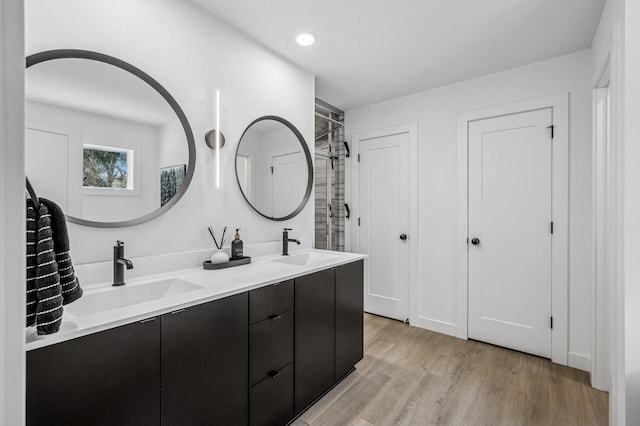 bathroom featuring hardwood / wood-style flooring and vanity