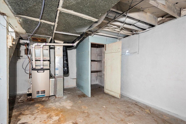 basement with heating unit