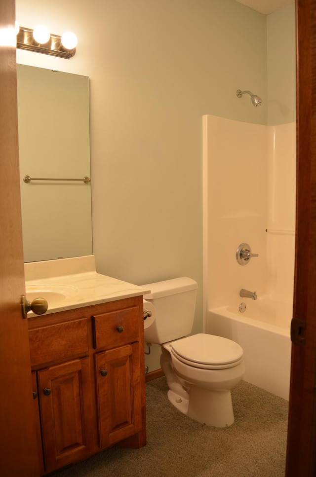 full bathroom with washtub / shower combination, vanity, and toilet