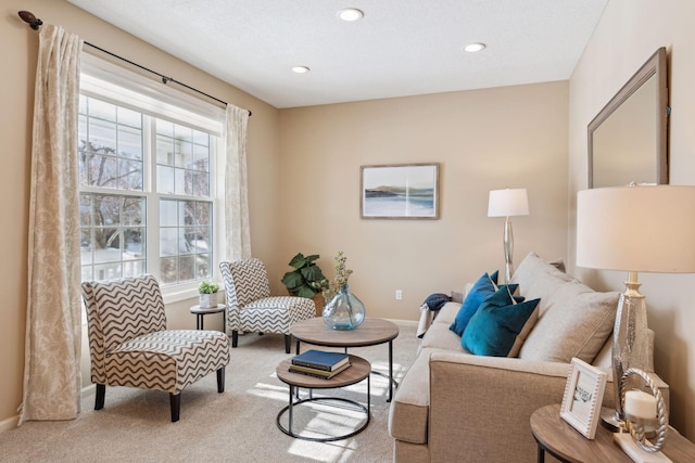 living room with light carpet