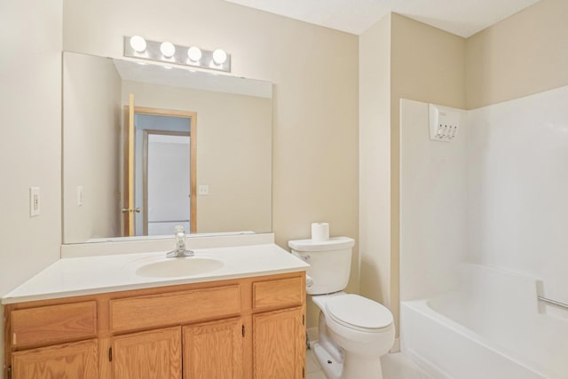 full bathroom with vanity, tile patterned floors, shower / bathtub combination, and toilet