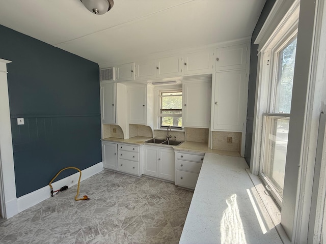 606 Litchfield Ave, Willmar, MN 56201 - kitchen featuring a sink, white cabinetry, and tasteful backsplash