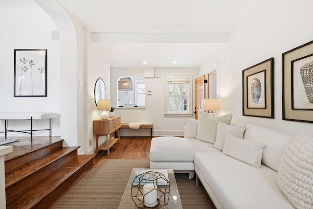 living room with hardwood / wood-style flooring