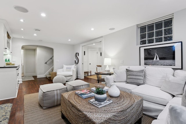 living room featuring dark hardwood / wood-style floors