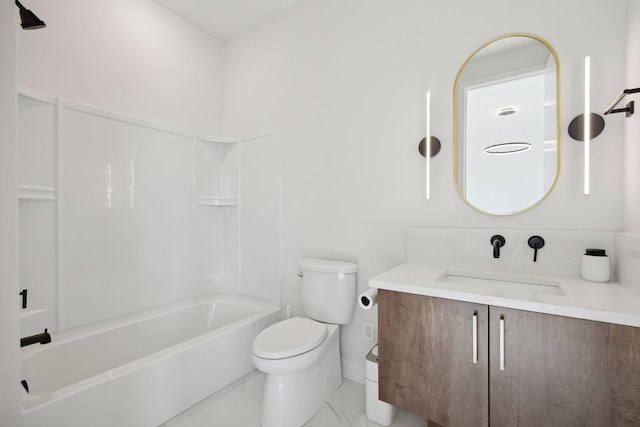 full bathroom featuring shower / tub combination, vanity, and toilet