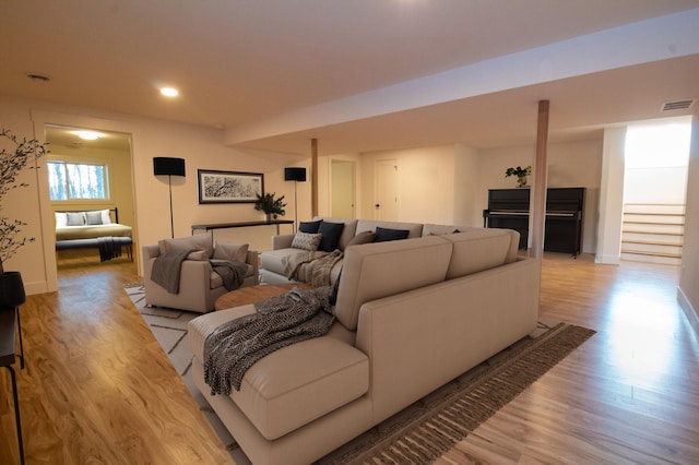 living room with light wood-type flooring