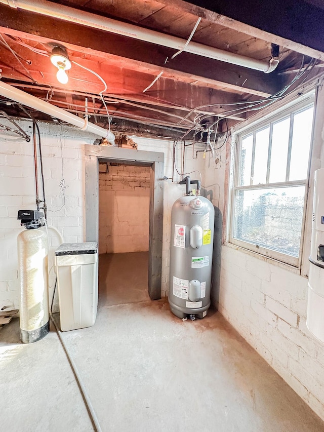 basement featuring electric water heater