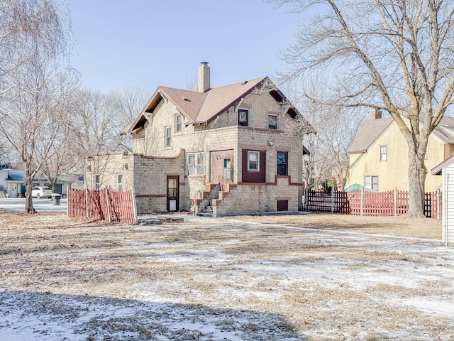 view of snow covered property