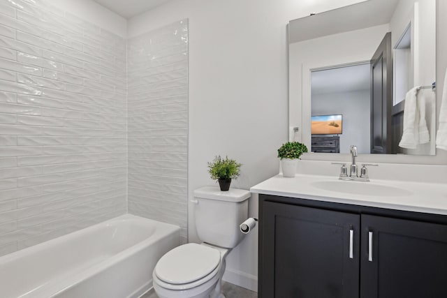 full bathroom featuring vanity, toilet, and tiled shower / bath combo