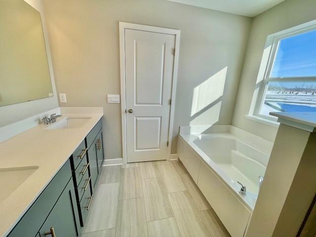 bathroom with vanity and a bathtub