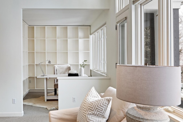 sitting room with a healthy amount of sunlight and carpet flooring