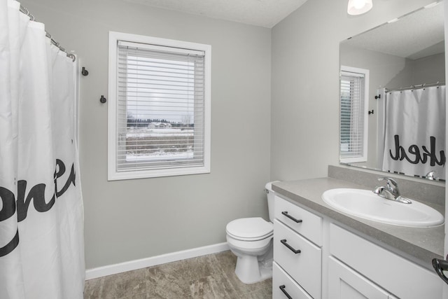 bathroom with a healthy amount of sunlight, toilet, and vanity