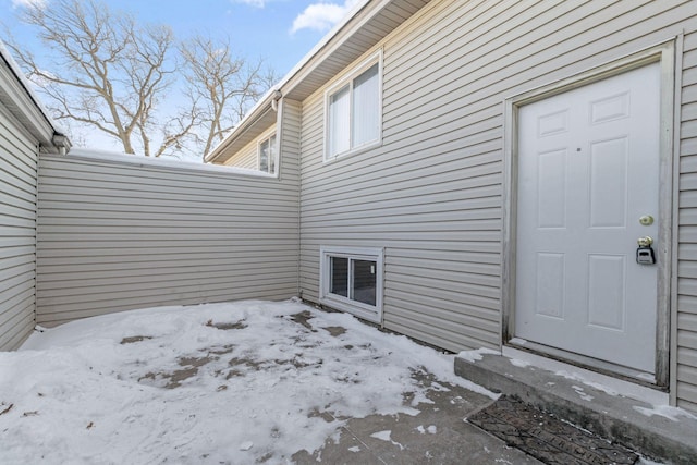 view of snow covered patio