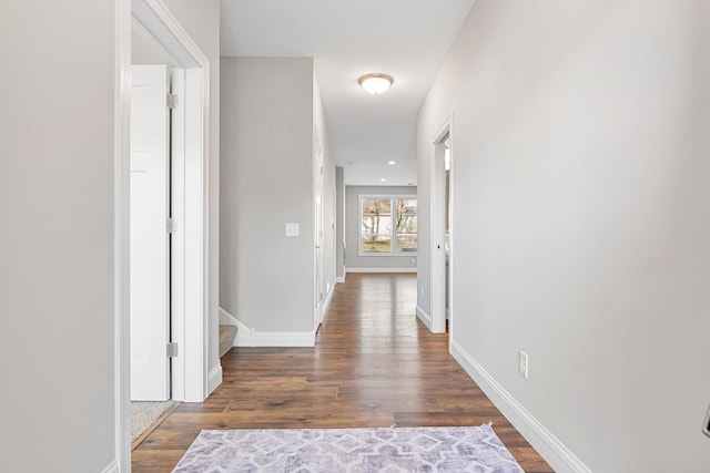 corridor featuring dark wood-type flooring