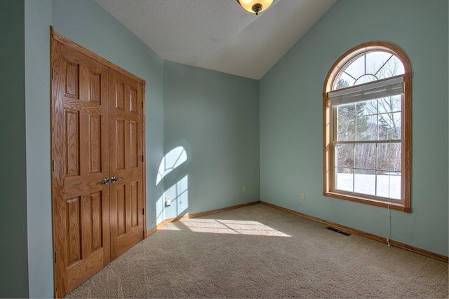 interior space featuring lofted ceiling and a textured ceiling