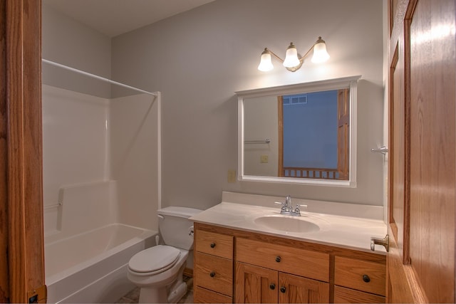 full bathroom featuring vanity, shower / bathtub combination, and toilet