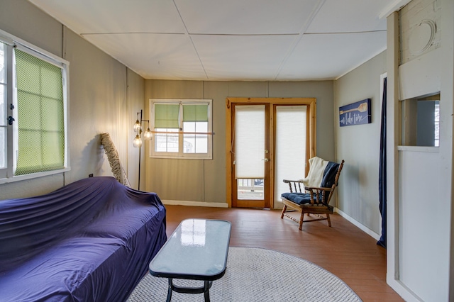 bedroom featuring hardwood / wood-style floors and french doors