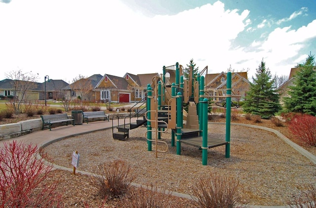 community play area with a residential view