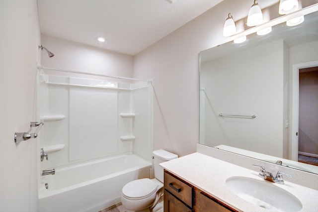 full bathroom with vanity, toilet, and tub / shower combination