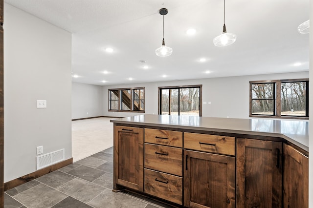 kitchen with hanging light fixtures