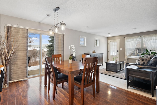 dining room featuring a textured ceiling and wood finished floors