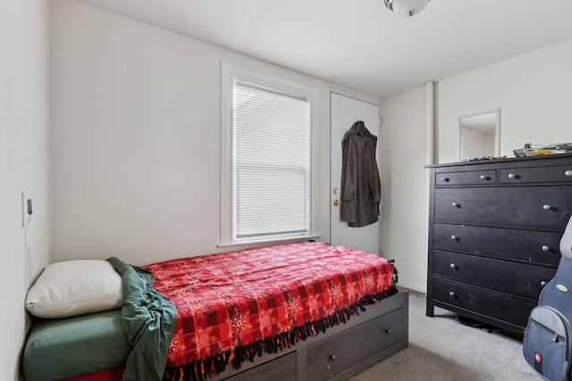 bedroom with baseboards and carpet