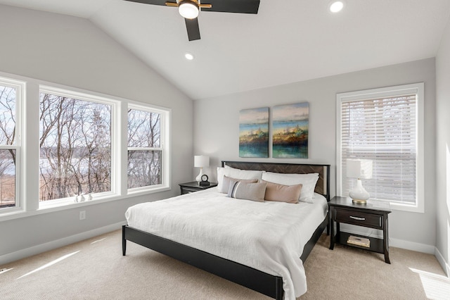 932 Orchard Ln, Roseville, MN 55113 - bedroom featuring multiple windows, light colored carpet, lofted ceiling, and recessed lighting