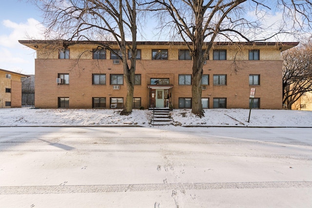 view of snow covered building