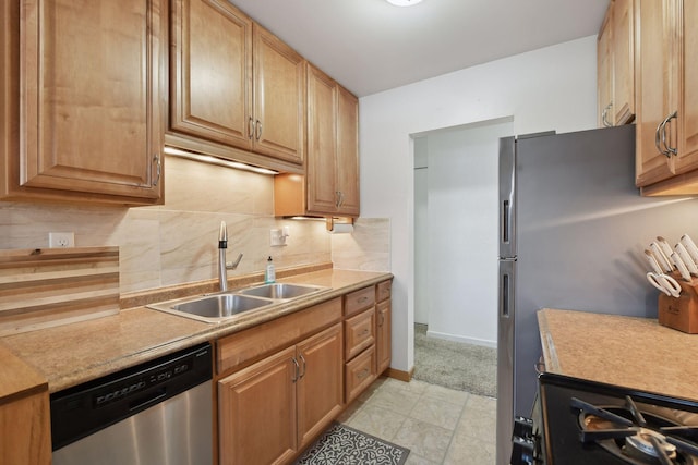 kitchen featuring appliances with stainless steel finishes, sink, and backsplash