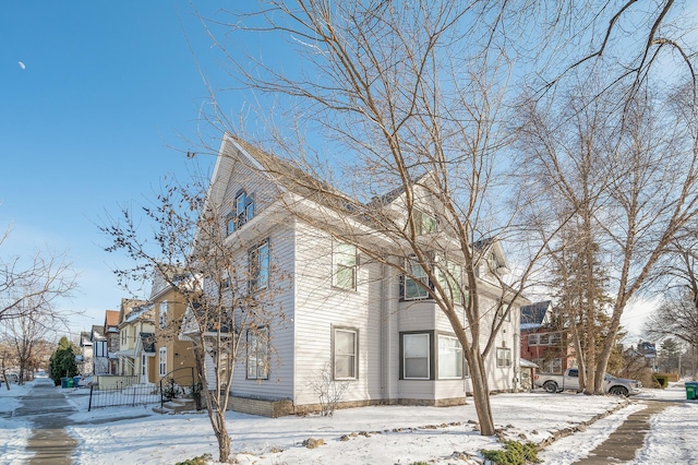 view of snow covered exterior