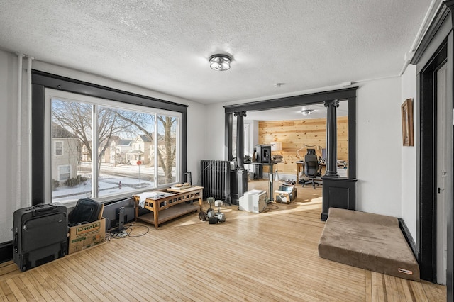 interior space featuring wood-type flooring and a textured ceiling