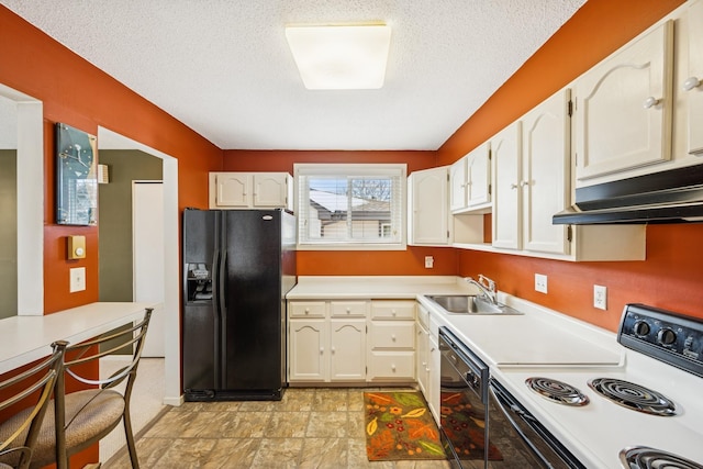 340 Ford Rd Unit 5, Saint Louis Park, MN 55426 - kitchen with black appliances, a sink, under cabinet range hood, light countertops, and a textured ceiling