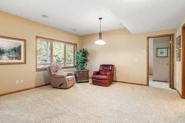 living area featuring carpet flooring