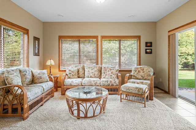 living room with light tile patterned floors