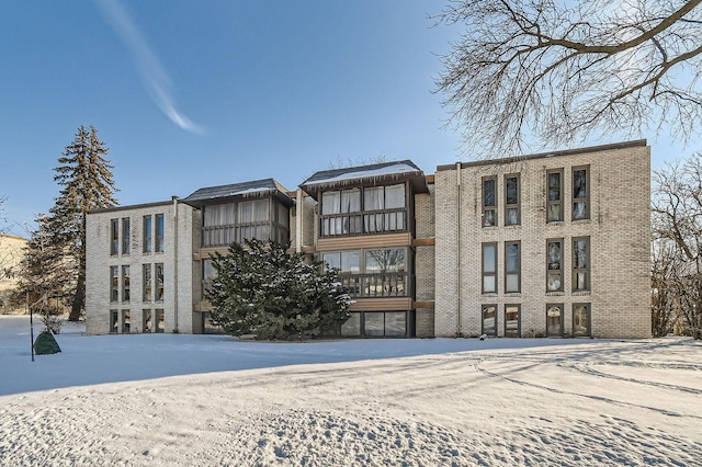 view of snow covered building