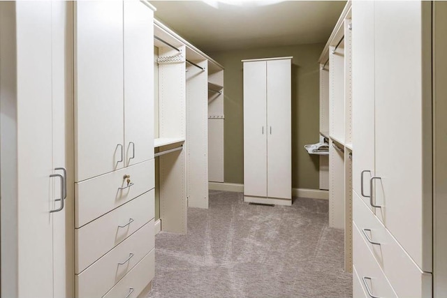 spacious closet featuring light carpet