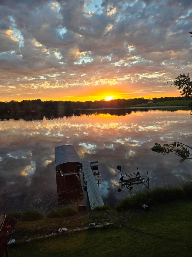 view of water feature with a boat dock