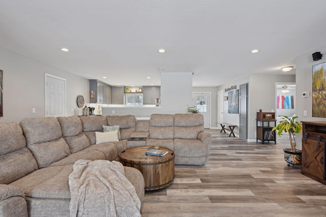 living room with light hardwood / wood-style floors