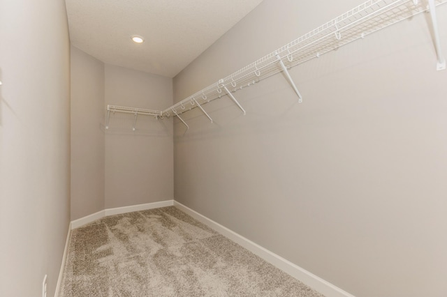 walk in closet with carpet