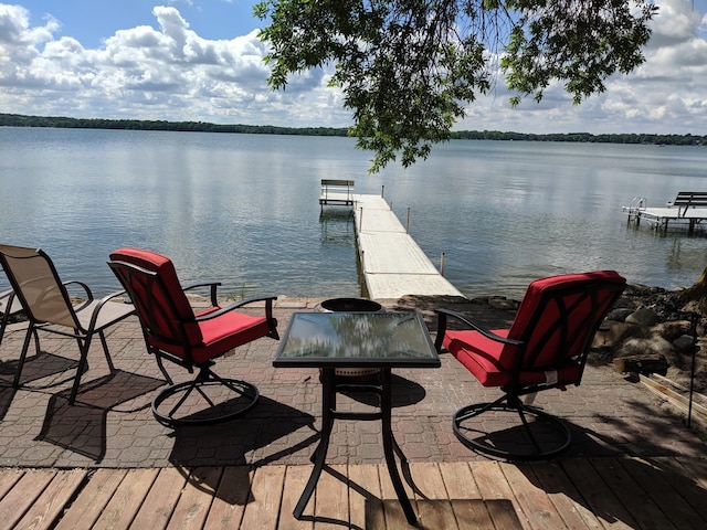 view of dock with a water view